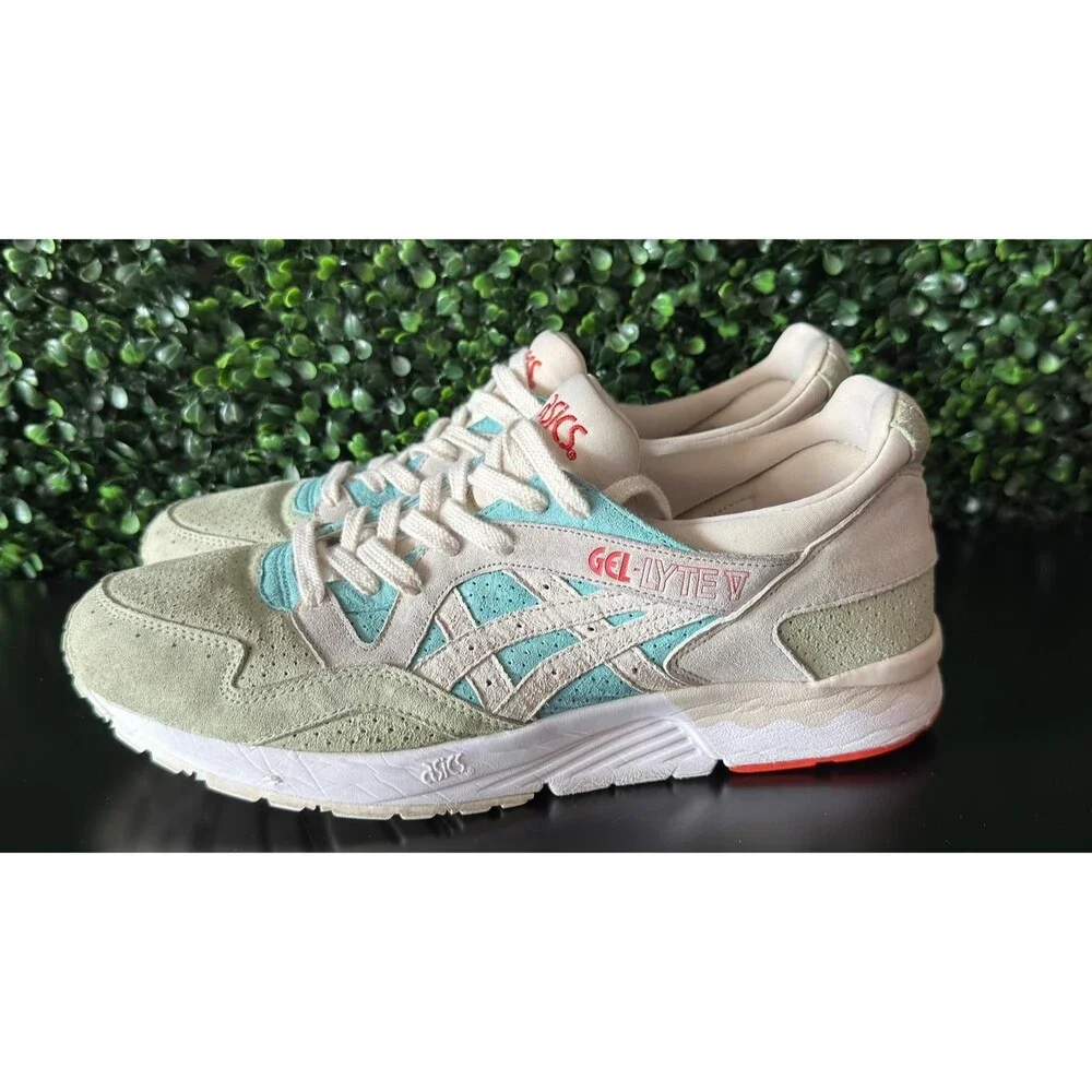 ASICS Gel-Lyte V Men's Size 11 HL7K0 Pastel Suede Aqua Green Coral Pre-Owned